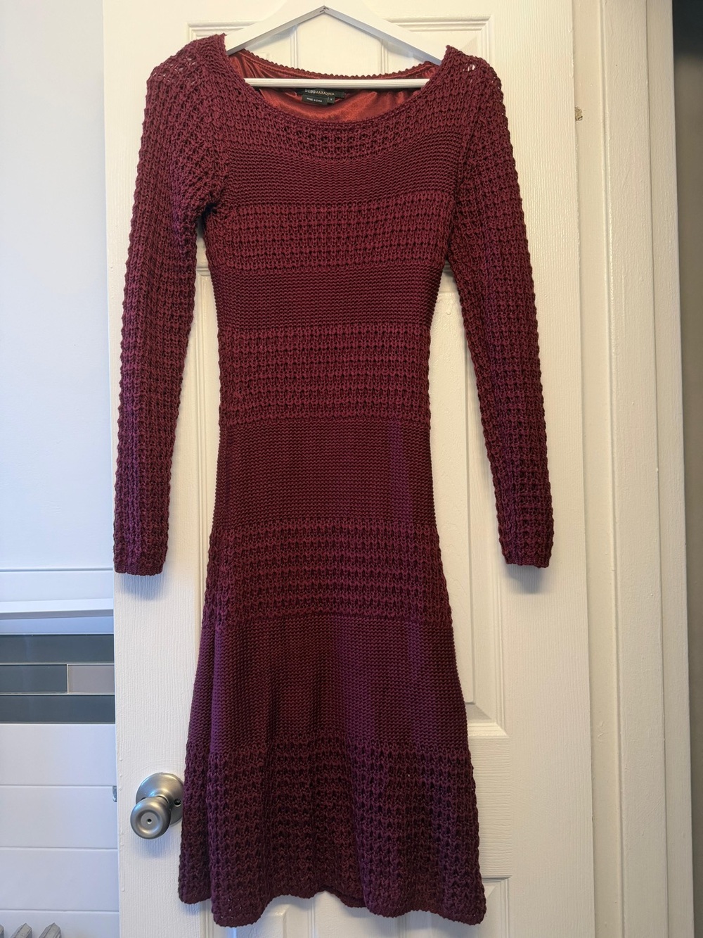 BCBGMaxAzria Red Ribbed Long Sleeve Sweater Dress y.